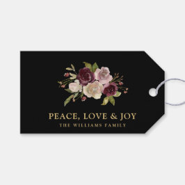 Etiqueta Para Presente Peace Love and Joy Winter Bouquet Black Holiday
