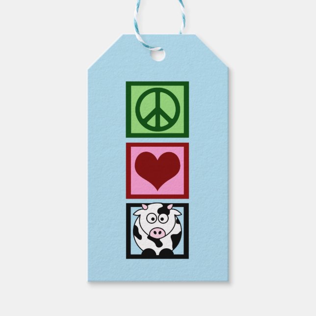Etiqueta Para Presente Peace Love Cows (vertical) (Frente)