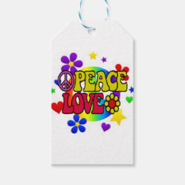 ETIQUETA PARA PRESENTE PEACE LOVE TIE DYE HIPPIE SYMBOL GIFT TAGS