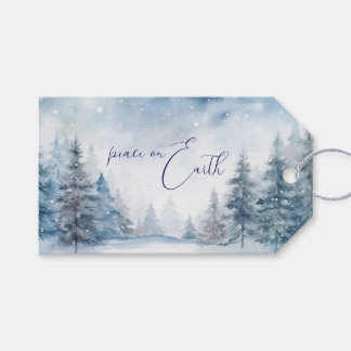 Etiqueta Para Presente Peace on Earth Soft Blue Forest Christmas