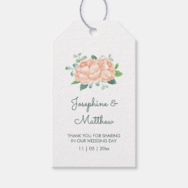 Etiqueta Para Presente Peach Peonies Watercolor Weding Favor
