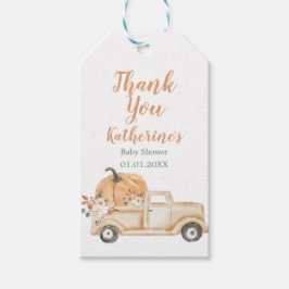 Etiqueta Para Presente Peach Pumpkin Rustic Floral Truck Obrigado Tag
