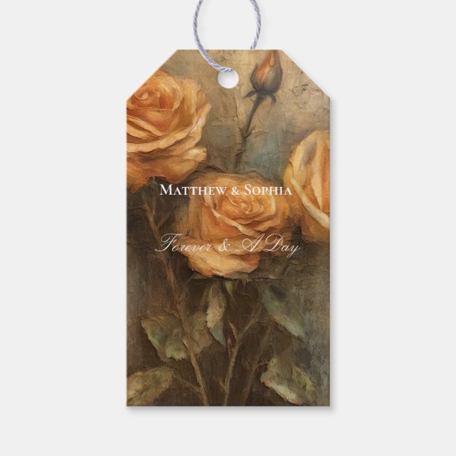 Etiqueta Para Presente Peach Rosa Romântico Wedding Floral (Frente)