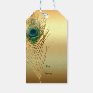 Etiqueta Para Presente Peacock Feather Dourada Exótica Boho Chic Favor Pe