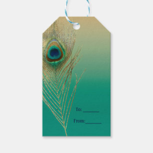 Etiqueta Para Presente Peacock Feather Sand e Teal Boho Glam Favor