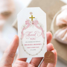 Pearl Pink Boho Primeira Comunhão Sagrada Obrigado