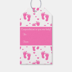 Etiqueta Para Presente Pegadas cor-de-rosa do bebê