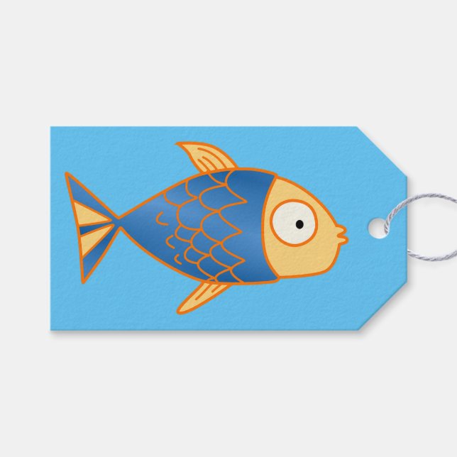 Etiqueta Para Presente Peixe azul e amarelo (Frente (horizontal))