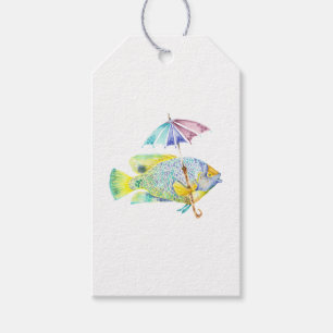 Etiqueta Para Presente Peixe com guarda-chuva