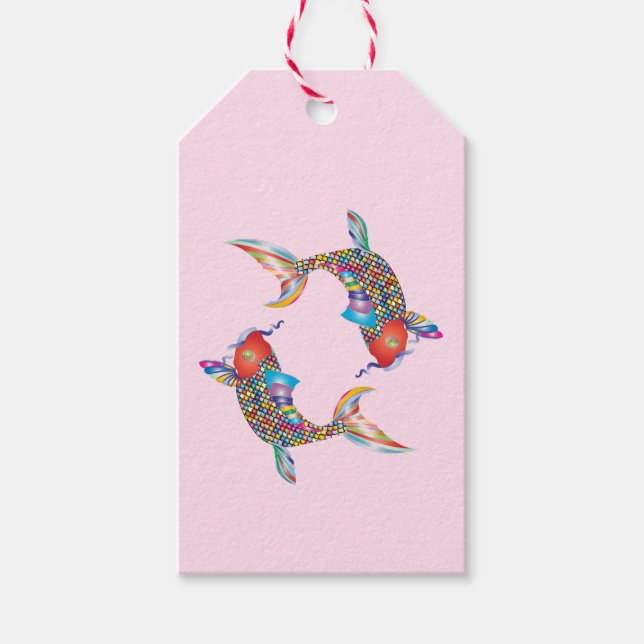 Etiqueta Para Presente Peixe Mosaico em Rosa (Frente)