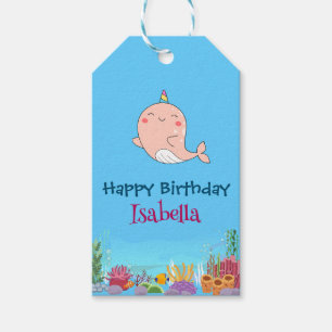 Etiqueta Para Presente Peixe Narral Cute Unicorn Mar de Baleia Aniversári
