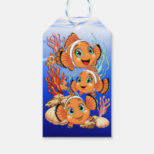 Etiqueta Para Presente Peixe palhaço Desenho animado Fofo Família Subaquá