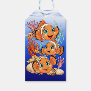 Etiqueta Para Presente Peixe palhaço Desenho animado Fofo Família Subaquá