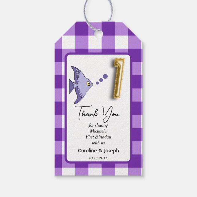 Etiqueta Para Presente Peixes Tropicais, Obrigados de aniversário de Ging (Frente)