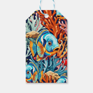 Etiqueta Para Presente Peixes Tropicais Vibrações Coloridas de Verão