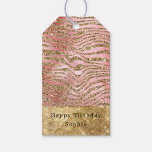 Etiqueta Para Presente Peles cor-de-rosa Glam Dourada Zebra Brilhante