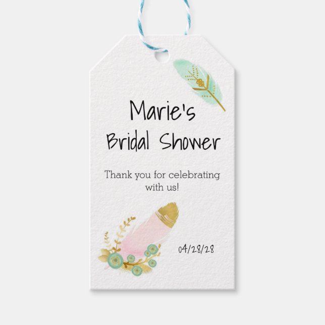 Etiqueta Para Presente Penas Douradas e rosa-boho (Frente)