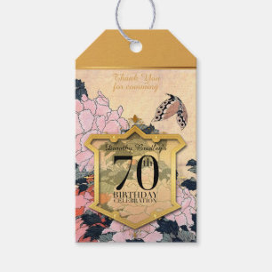 Etiqueta Para Presente Peônias de borboletas 70 Aniversário Obrigado GTag