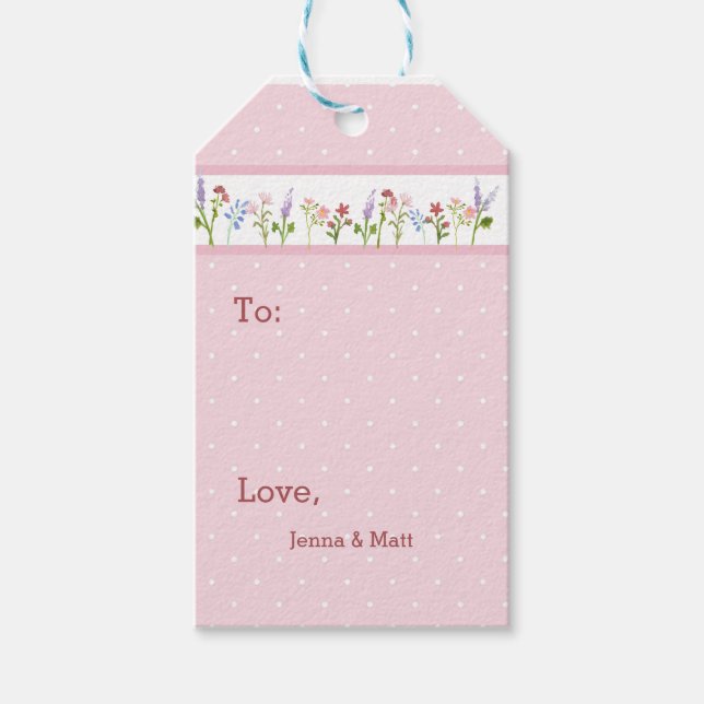 Etiqueta Para Presente Pequena Bolinhas Rosa de Flor Selvagem (Frente)