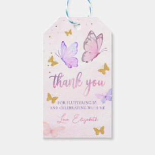 Etiqueta Para Presente Pequena borboleta rosa Dourada roxa Aniversário
