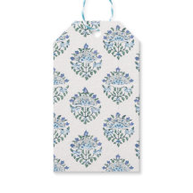 Pequena Estampa Floral em Bloco Azul sobre Marfim