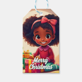 Etiqueta Para Presente Pequena Garota Negra Abrindo Presentes