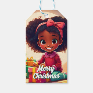 Etiqueta Para Presente Pequena Garota Negra Abrindo Presentes