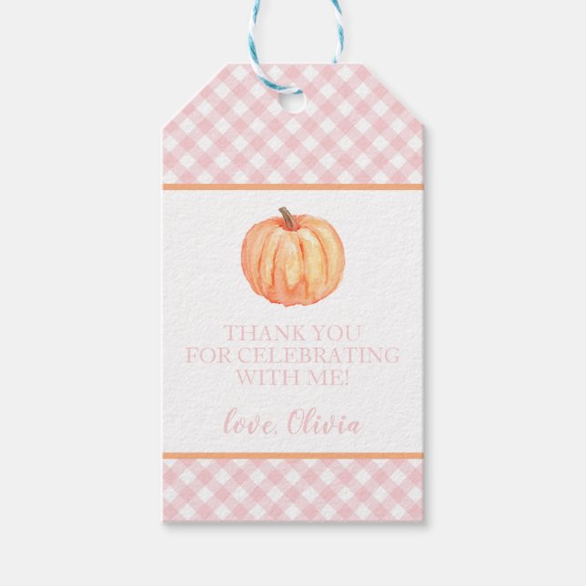 Etiqueta Para Presente Pequena xadrez rosa-rosa no primeiro aniversário (Frente)