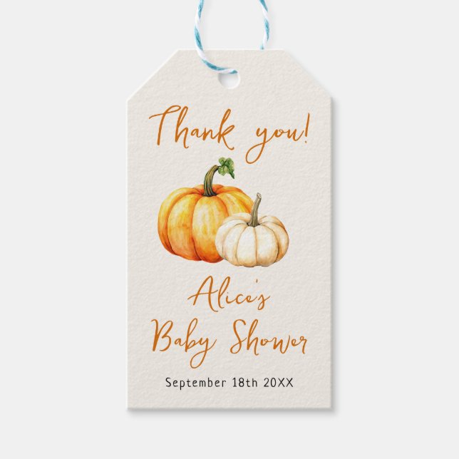 Etiqueta Para Presente Pequeno Abóbora Rústico Outono Bebê Shower (Frente)