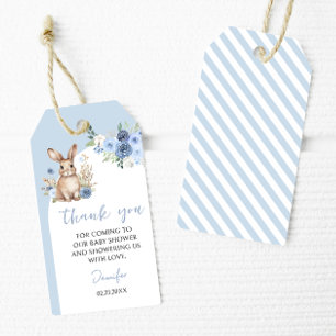 Etiqueta Para Presente Pequeno chá de fraldas de coelho azul, obrigado de