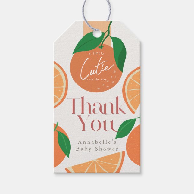 Etiqueta Para Presente Pequeno Chá de fraldas Laranja Moderno Cutie (Frente)