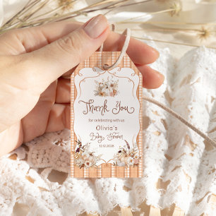 Etiqueta Para Presente Pequeno Chá de fraldas Pumpkin Boho Floral Obrigad
