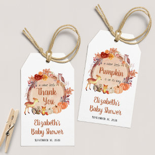 Etiqueta Para Presente Pequeno Chá de fraldas Pumpkin Woodland Obrigado