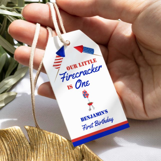Etiqueta Para Presente Pequeno Firecracker primeiro aniversario 4 de julh (Criador carregado)