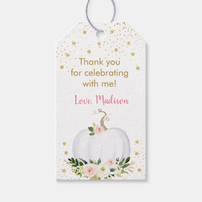 Etiqueta Para Presente Pequeno Pumpkin Rosa Dourado Aniversário (Frente)