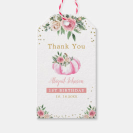 Etiqueta Para Presente Pequeno Pumpkin Rosa Dourado primeiro aniversario 