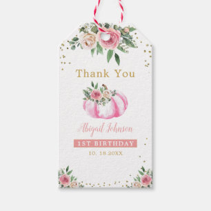 Etiqueta Para Presente Pequeno Pumpkin Rosa Dourado primeiro aniversario