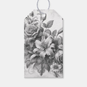 Etiqueta Para Presente Perfeição Floral Antiga Preto e Branco