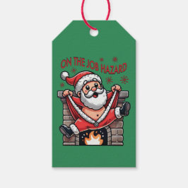 Etiqueta Para Presente Perigo no Trabalho Papai Noel em Chamas