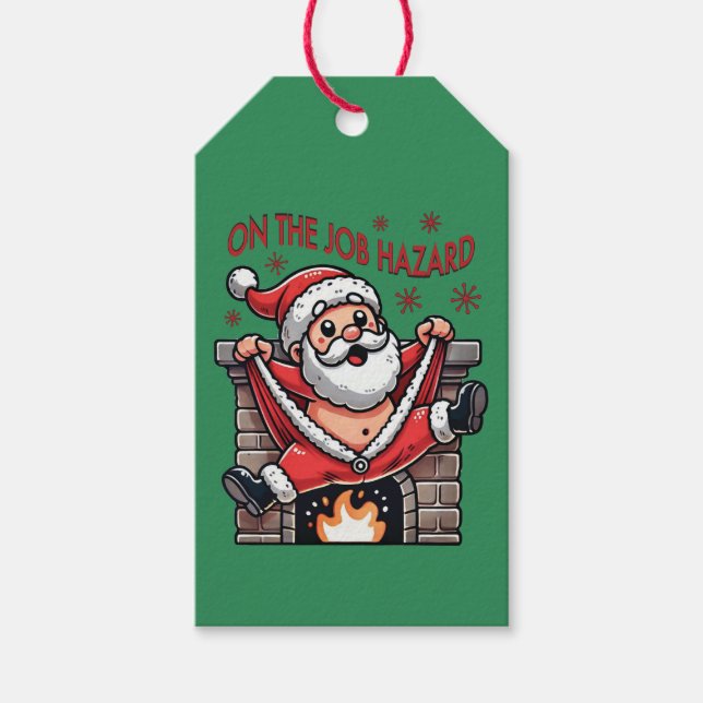 Etiqueta Para Presente Perigo no Trabalho Papai Noel em Chamas (Frente)