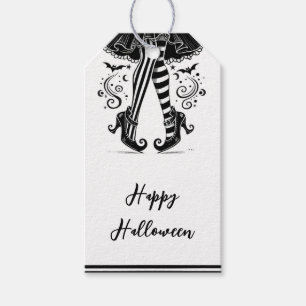 Etiqueta Para Presente Pernas de Bruxa Preta e Branca Festa de Halloween 