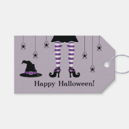 Etiqueta Para Presente Pernas de Bruxa Roxa e Aranhas Feliz Halloween Tex