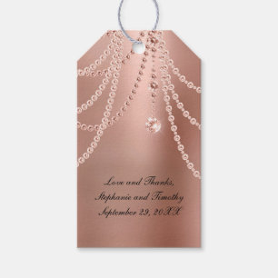 Etiqueta Para Presente Pérolas de Ouro Rosa Personalizadas com Diamantes