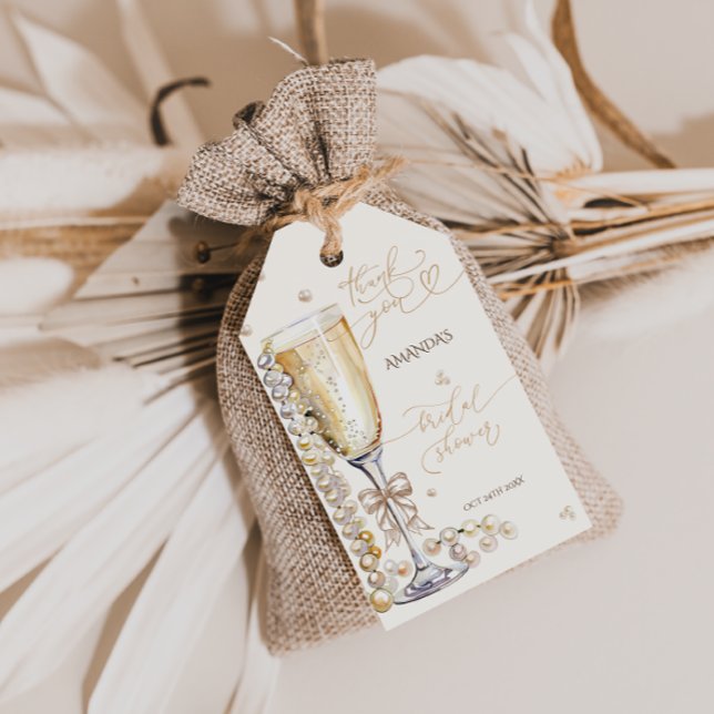 Etiqueta Para Presente Pérolas & Prosecco Chá de Noiva Obrigado (Criador carregado)