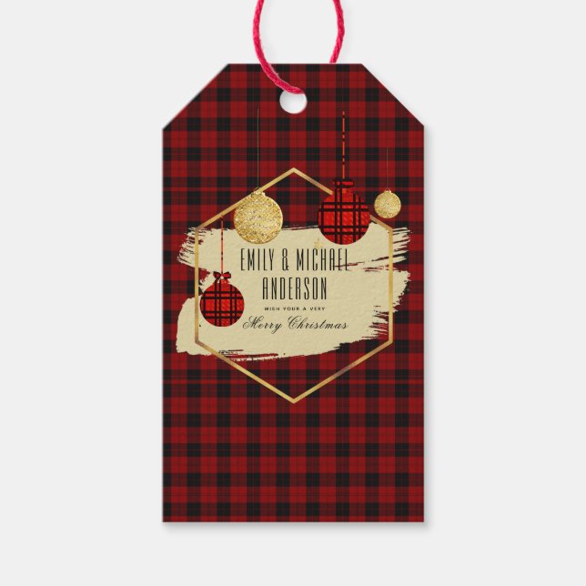 Etiqueta Para Presente Personalização Geométrica Dourada da Xadrez de Buf (Frente)