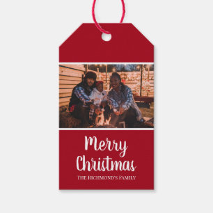 Etiqueta Para Presente Personalizada sua foto no Natal do Quadro Vermelho