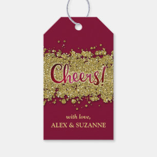 Etiqueta Para Presente Personalizado de Cheers de Faux-Glitter Dourados