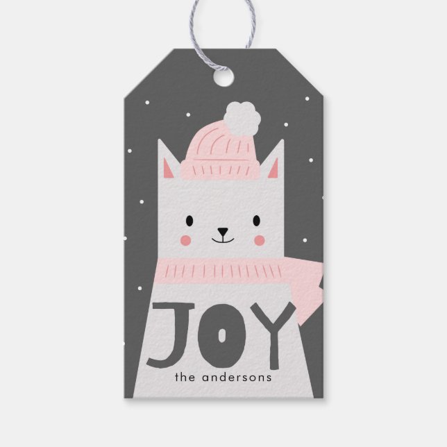 Etiqueta Para Presente Personalizado para o Natal Cat JOY (Frente)