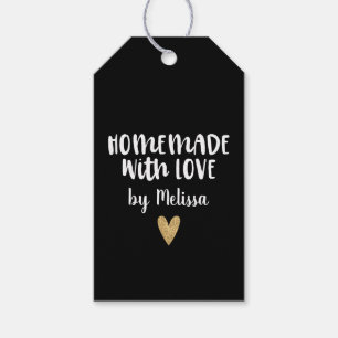 Etiqueta Para Presente Personalizado Preto Feito em Casa Com Amor Coração