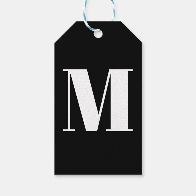 Etiqueta Para Presente Personalizar o monograma branco preto inicial (Frente)